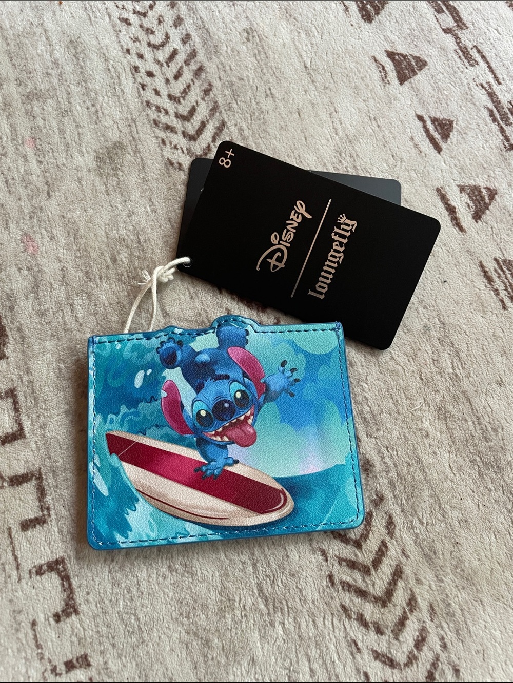 Loungefly Blue Stitch Surfing Card Holder with Red Surfboard Accents